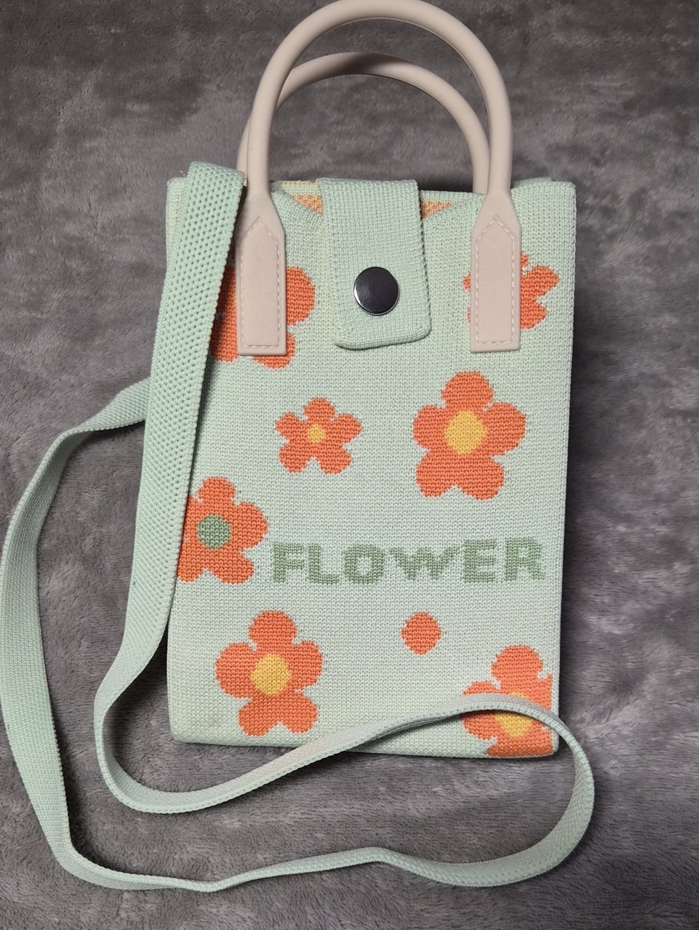 Mint Green Floral Knit Crossbody Bag